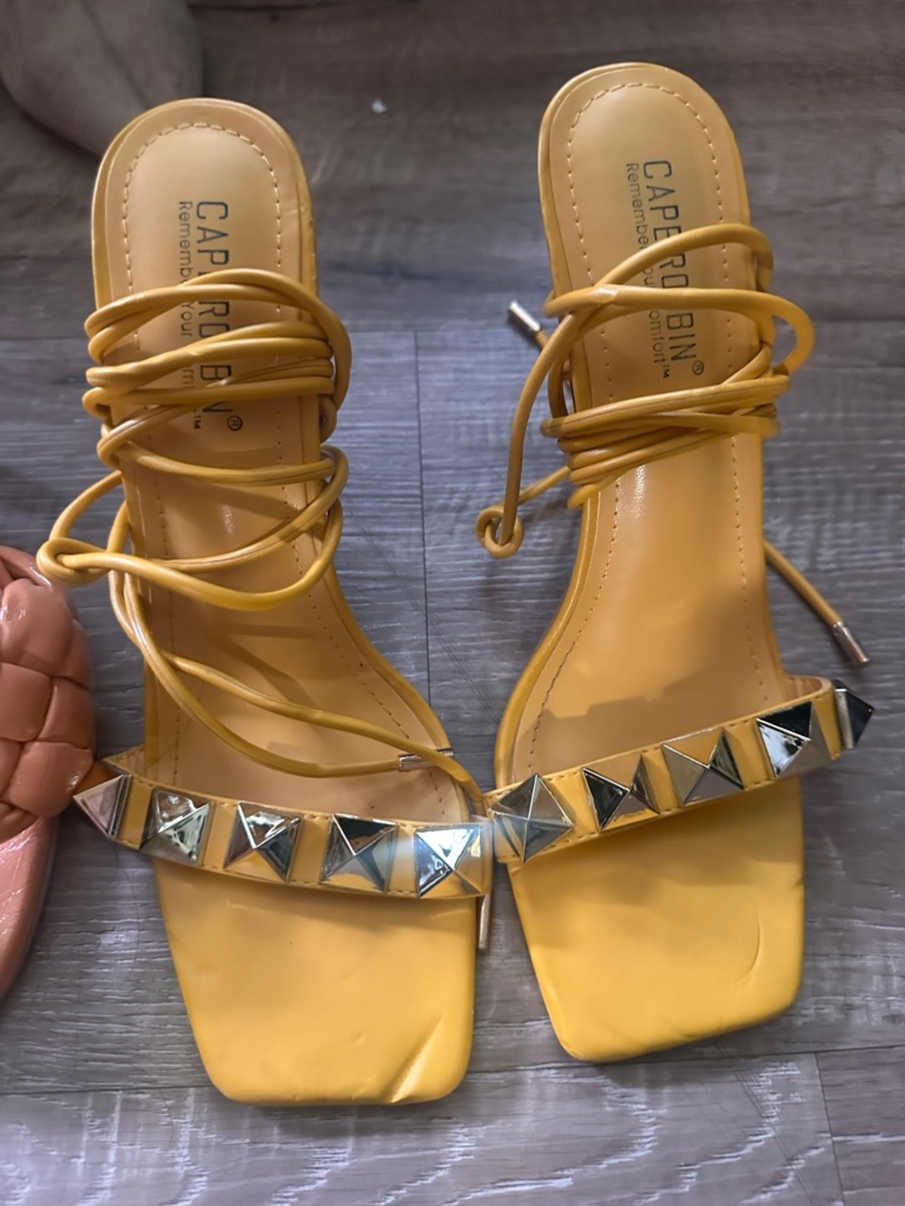Cape Robbin Yellow Studded Lace-Up Heeled Sandals